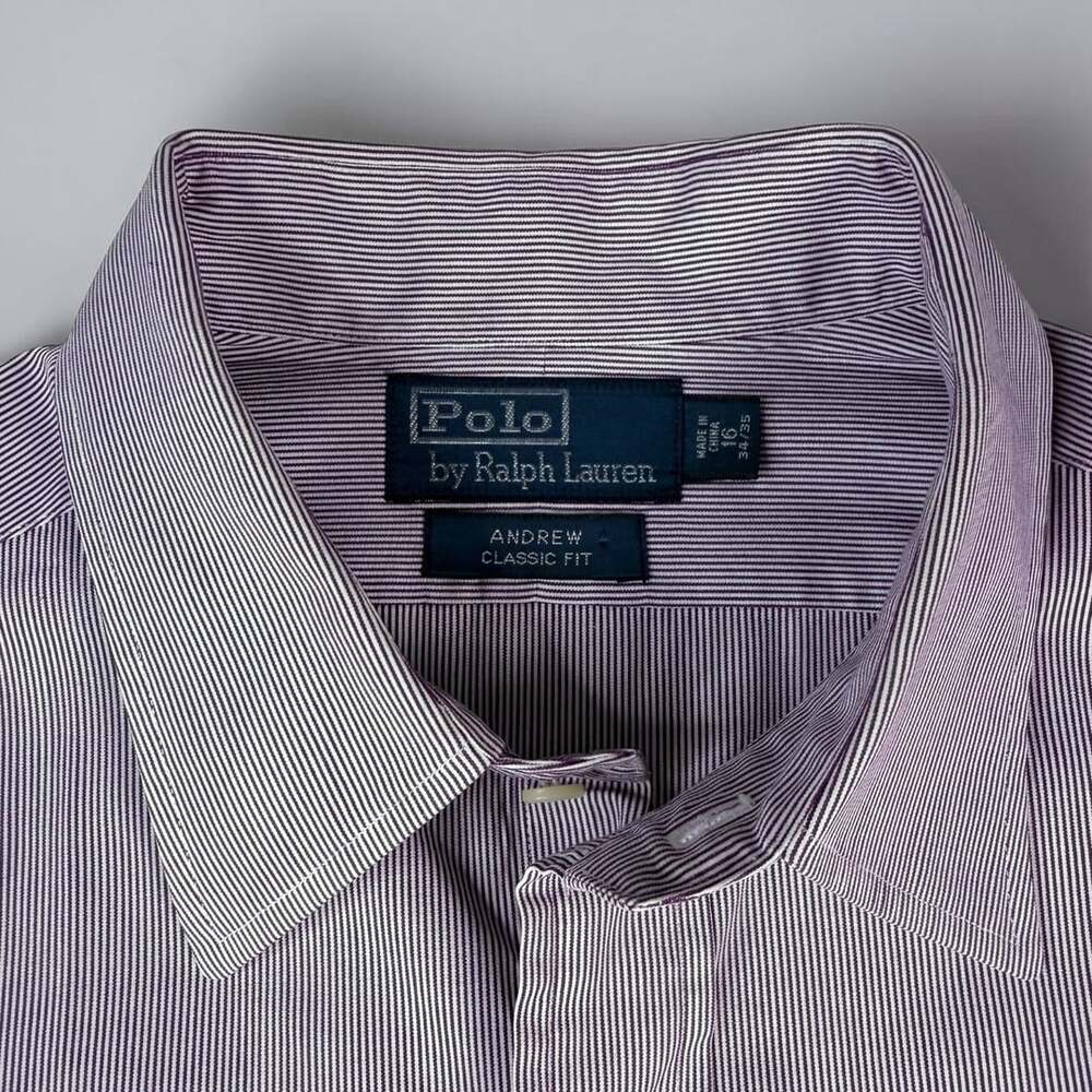 Vintage Polo Ralph Lauren Andrew Classic Fit Purple Stripe Dress Shirt 16 34/35